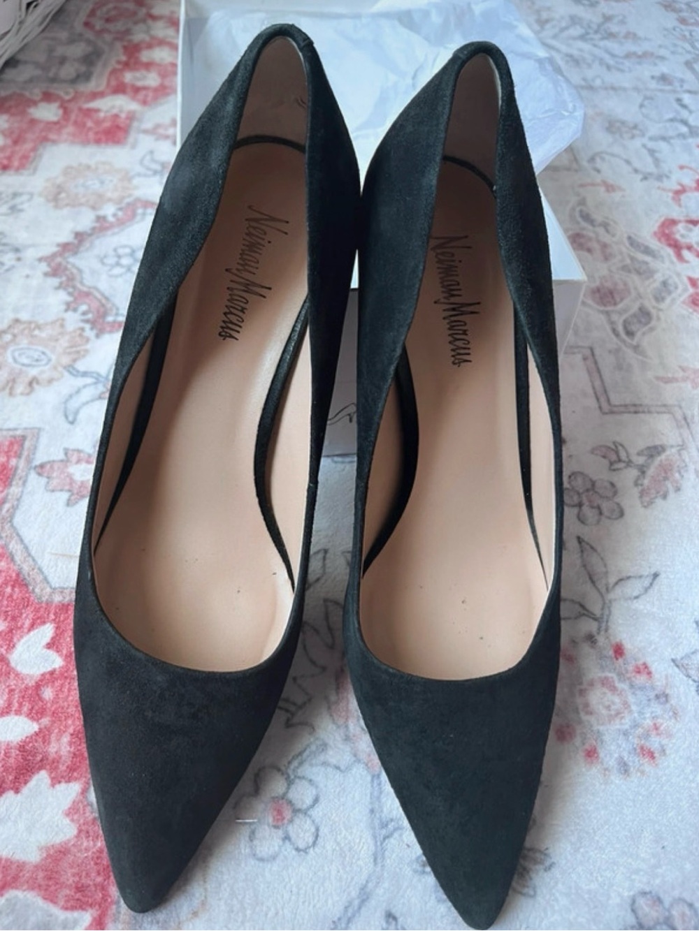 Neiman Marcus Black Suede Pointed Toe Pumps